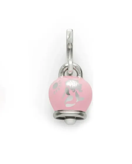 Chantecler Mono Orecchino medio Campanella double face, in argento e smalto rosa, con sirena
