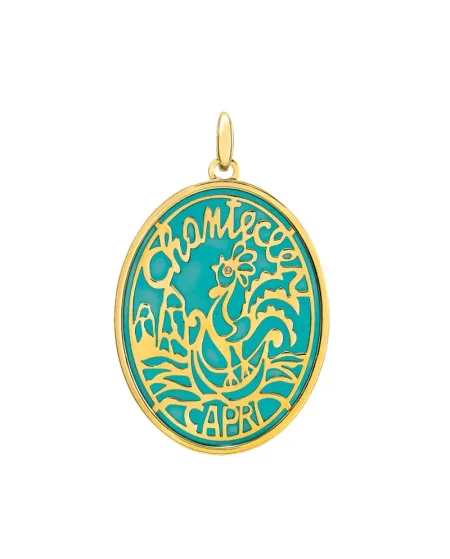 Chantecler Logo Pendant in Yellow Gold with Diamonds and Cathedral Enamel