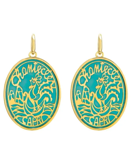 Orecchini Chantecler Logo in Oro Giallo con Diamanti e Smalto Cattedrale
