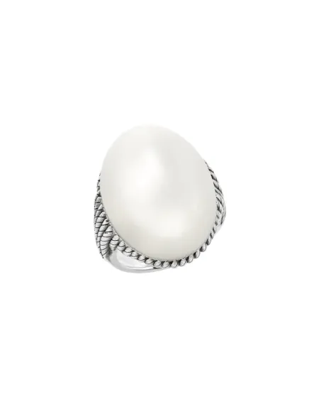 Anello Chantecler Et Voilà Capriness in Argento Invecchiato con Marmo "Acquabianca della Garfagnana"