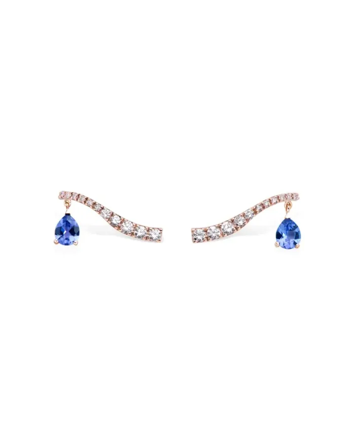 Boucles d'oreilles Sasa Crawler de Gold & Roses en or rose, diamants et tanzanite