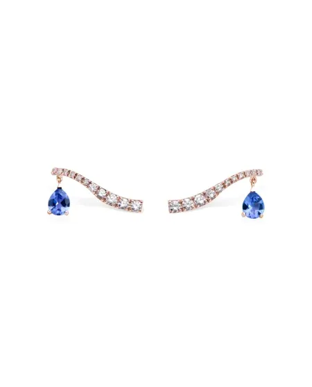 Gold & Roses Crawler Sasa Earrings in Rose Gold, Diamonds, and Tanzanite