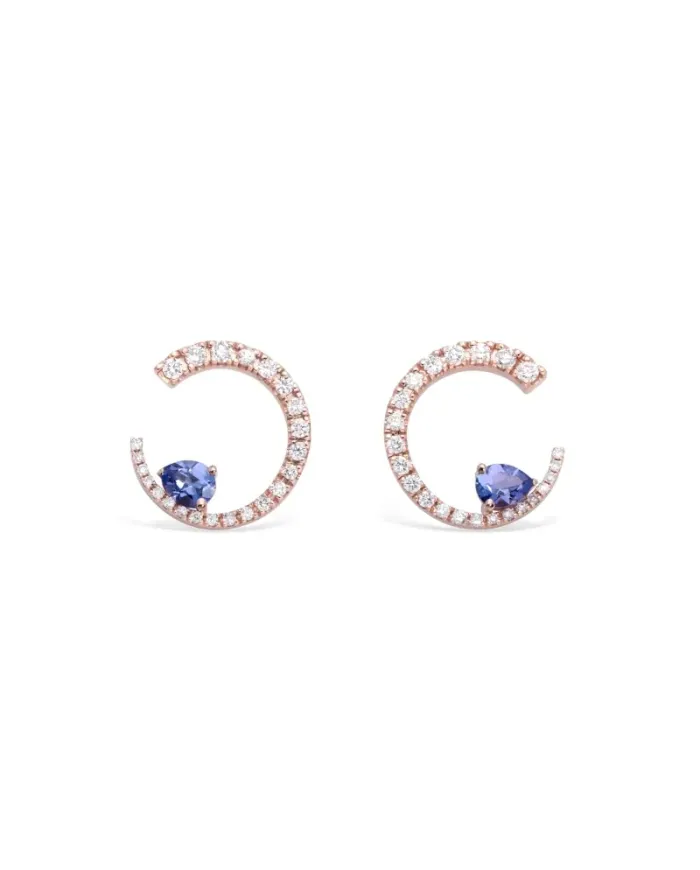 Boucles d'oreilles créoles Sasa Gold & Roses en or rose avec diamants et tanzanite