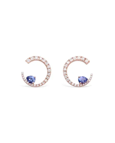Orecchini Gold & Roses Hoops Sasa in Oro Rosa con Diamanti e Tanzanite