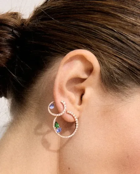 Sasa Gold & Roses Hoops Earrings in Rose Gold with Diamonds and Tanzanite
