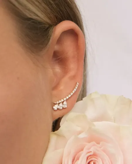 Gold & Roses Crawler Trio de Saudade Earrings in Rose Gold and Diamonds