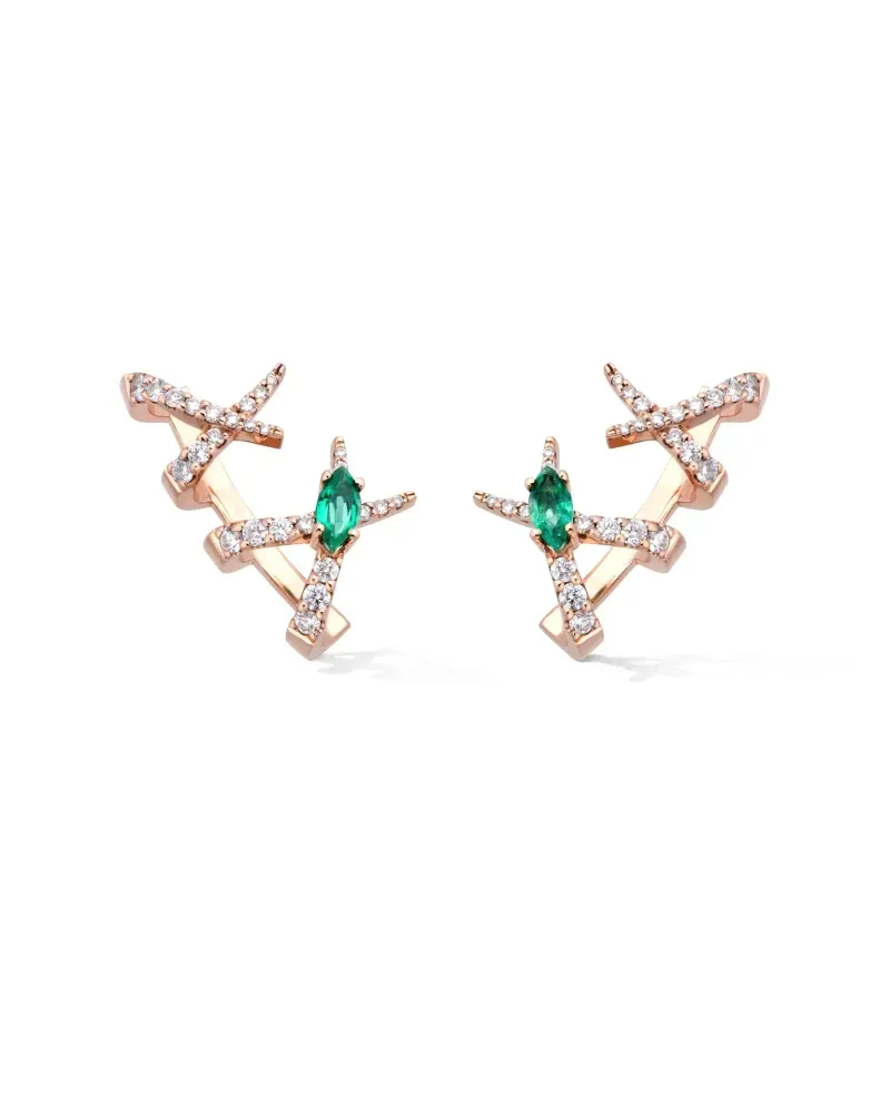 Gold & Roses Jardín de Aire Earrings in Rose Gold with Smeralda and Diamonds