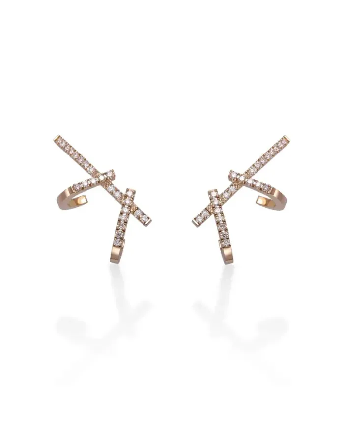 Orecchini Gold & Roses Doble Daga Loulou a Marrakech in Oro Rosa con Diamanti