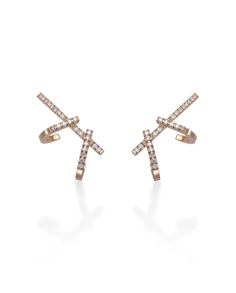 Boucles d'oreilles Gold & Roses Double Daga Loulou à Marrakech, en or rose et diamants