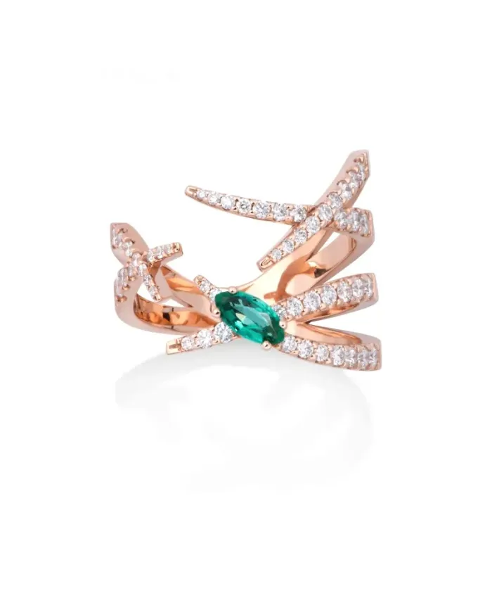 Bague Jardín de Aire Gold & Roses en or rose, diamants et émeraude