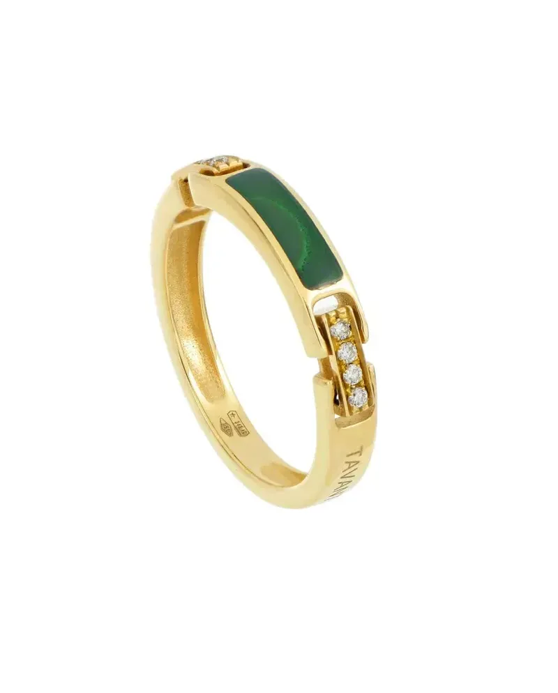 Anello Tavanti Unica in Oro Giallo con Malachite e Diamanti