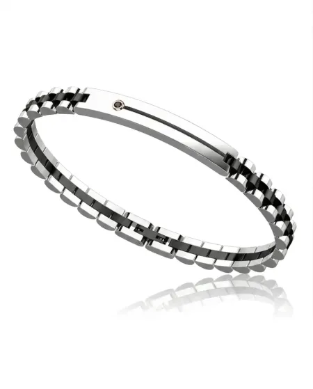 Bracelet pour homme Zancan Hi-Tekh en acier bicolore avec spinelle noire