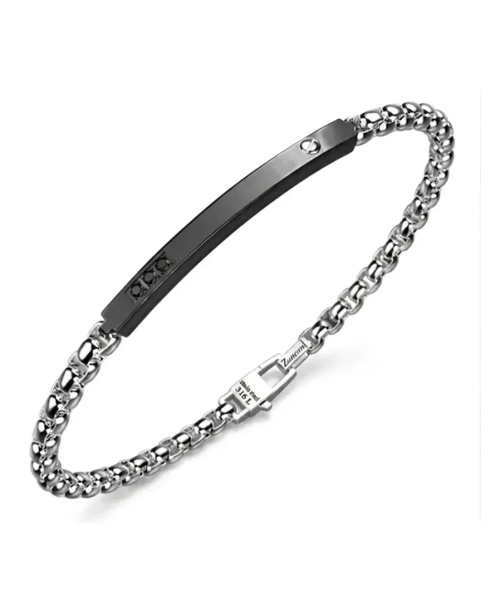 Zancan Hi-Tekh Men's Bracelet in Two-Tone Steel with Black Spinels
