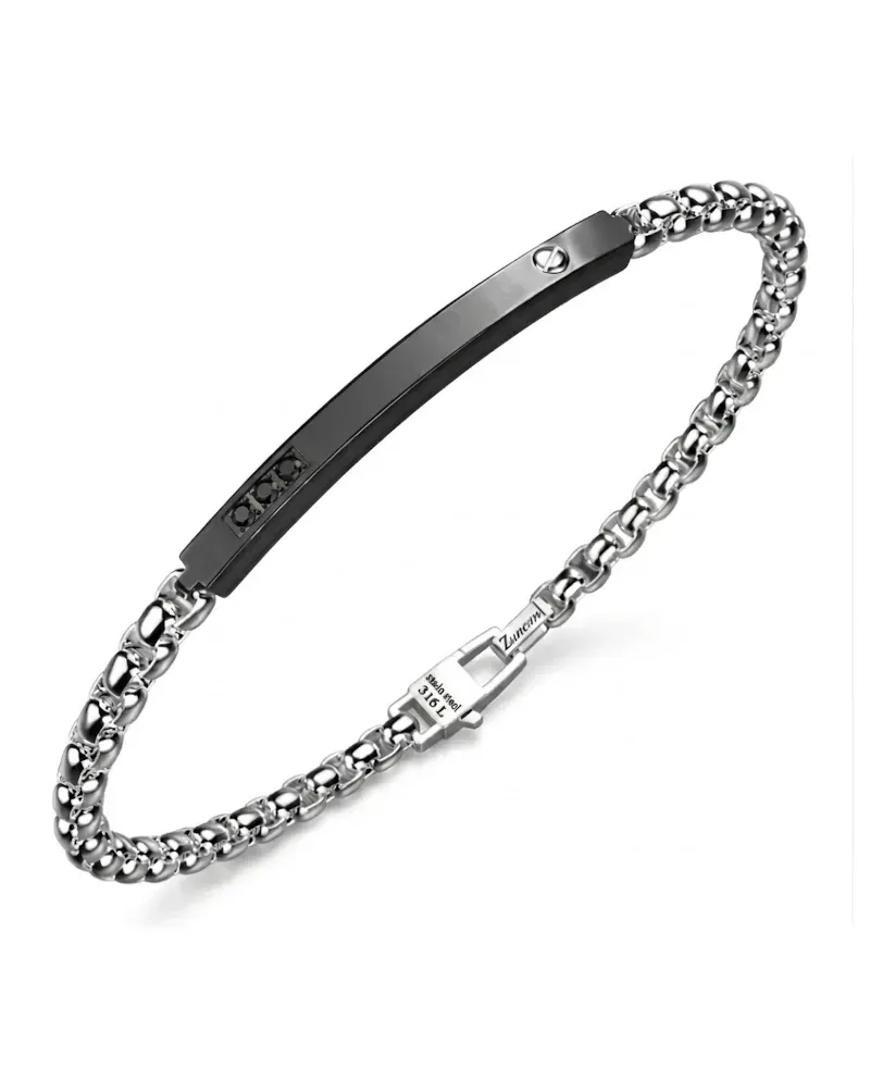 Bracelet pour homme Zancan Hi-Tekh en acier bicolore avec spinelles noirs
