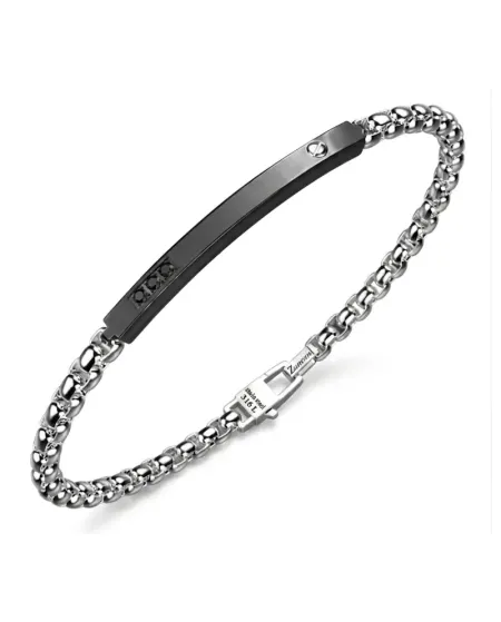 Bracelet pour homme Zancan Hi-Tekh en acier bicolore avec spinelles noirs