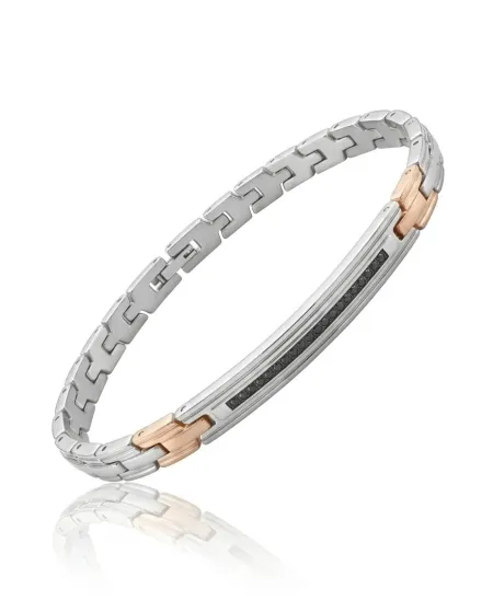 Bracciale da Uomo Zancan Hi-Tekh in Acciaio Bicolore con Spinelli Neri