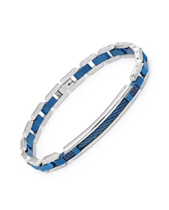 Zancan Hi-Tekh Men's Bracelet in Blue PVD Steel and Spinels