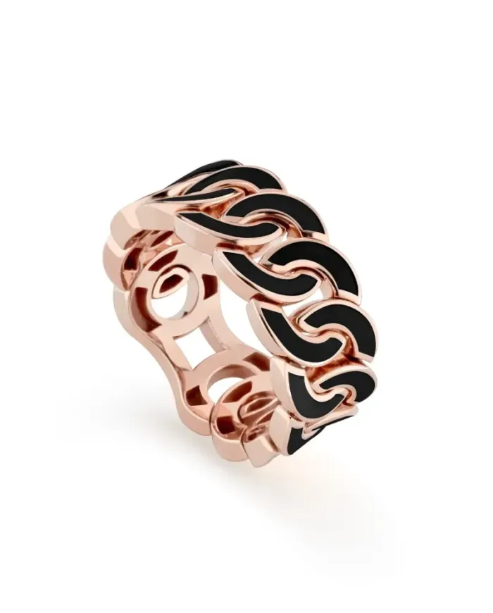 Bague Buonocore Noon Groumette en or rose et émail noir