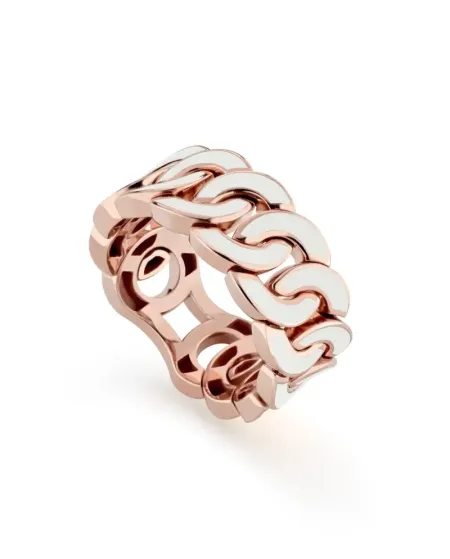 Bague Buonocore Noon Groumette en or rose et émail blanc