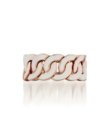 Anello Buonocore Noon Groumette in Oro Rosa con Smalto Bianco