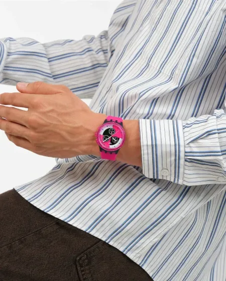 Montre chronographe Swatch Smash It Fuchsia Lines