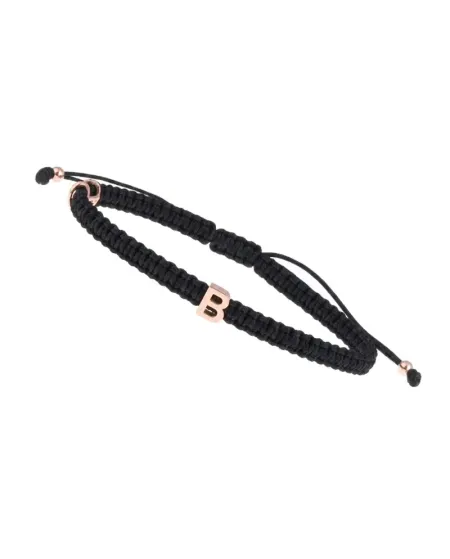 Bracciale Concordia Jewellery ABC con Cordino Nero e Lettera "B" in Oro Rosa