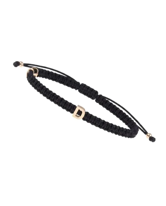 Concordia Jewellery ABC Bracelet with Black Cord and Letter "D" in Yellow Gold