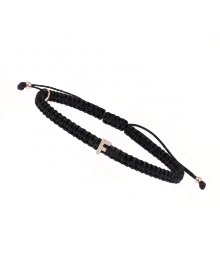 Bracelet ABC Concordia Jewellery avec cordon noir et lettre « F » en or rose et diamants