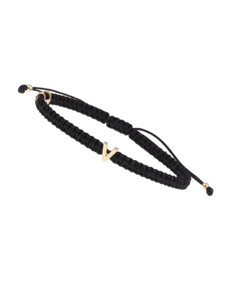 Bracciale Concordia Jewellery ABC con Cordino Nero e Lettera "V" in Oro Giallo