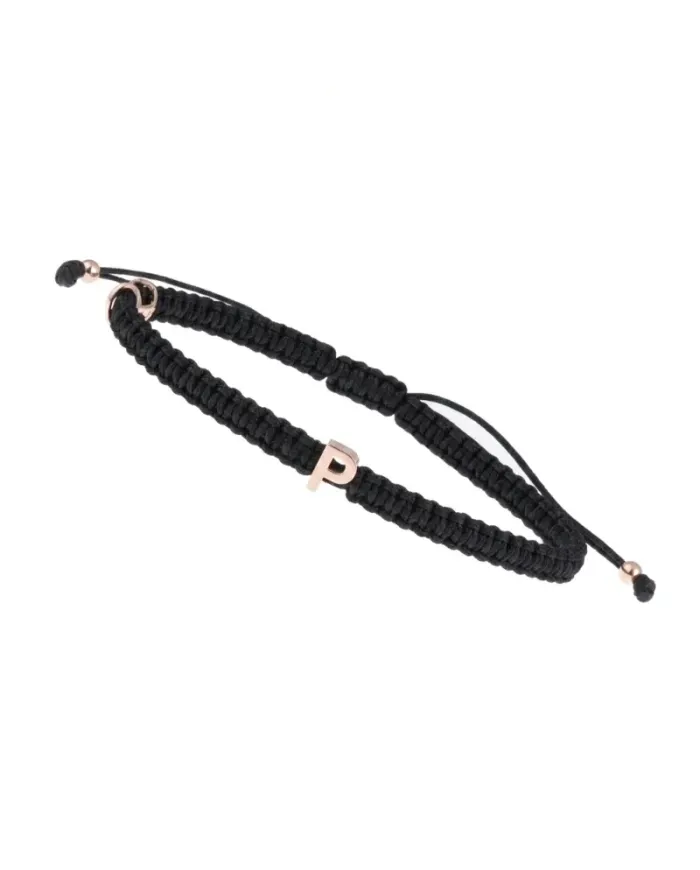 Concordia Jewellery ABC Bracelet with Black Cord and Rose Gold Letter "P"