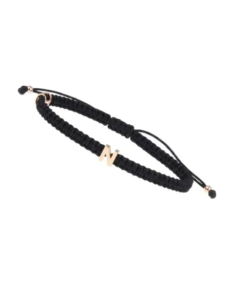 Bracelet ABC Concordia Jewellery avec cordon noir et lettre « N » en or jaune
