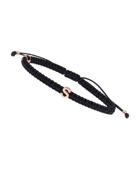 Bracelet ABC Concordia Jewellery avec cordon noir et lettre « S » en or rose