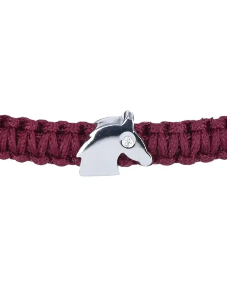 Bracelet Indole de Concordia Jewellery avec cordon bordeaux et motif cheval en or blanc et diamants