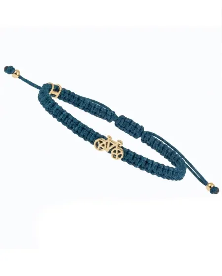 Bracciale Concordia Jewellery Indole con Cordino Blu e Bicicletta in Oro Giallo