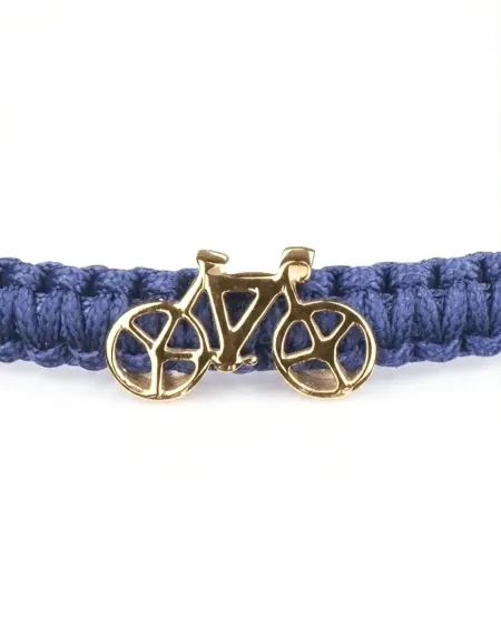 Bracciale Concordia Jewellery Indole con Cordino Blu e Bicicletta in Oro Giallo
