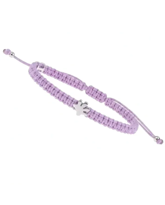 Bracciale Concordia Jewellery Indole con Cordino Lilla e Zampetta in Oro Bianco