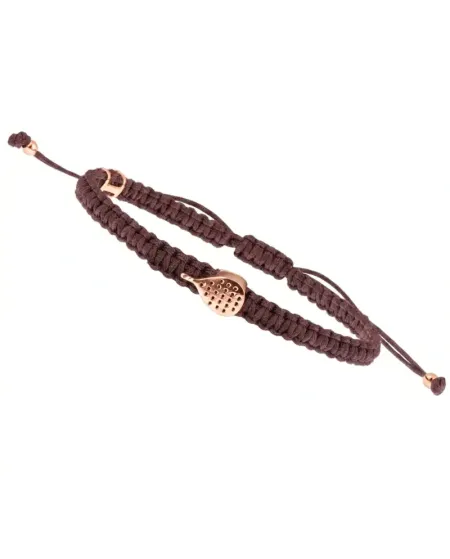 Bracelet Concordia Jewellery Indole avec cordon marron et raquette de padel en or rose