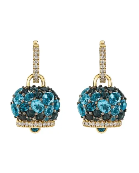 Boucles d'oreilles Chantecler Campanella moyennes en or jaune avec diamants et topazes