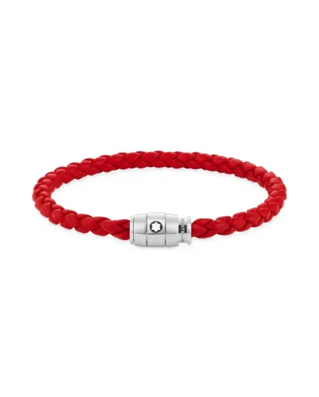 Bracelet Montblanc avec fermoir à 3 anneaux en cuir souple rouge