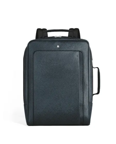 Sac à dos rectangulaire Montblanc Sartorial Companion en cuir tweed bleu