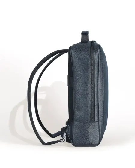 Sac à dos rectangulaire Montblanc Sartorial Companion en cuir tweed bleu