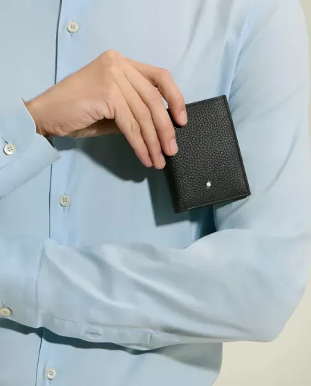 Mini Portafoglio Montblanc a 4 Scomparti in Pelle Nera Granulata