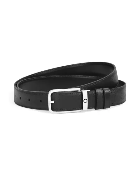Cintura Montblanc Sartorial in Pelle Nera con Fibbia Rettangolare 30 mm
