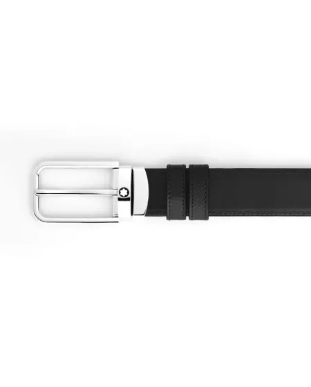Montblanc Sartorial Black Leather Belt with Rectangular Buckle 30 mm