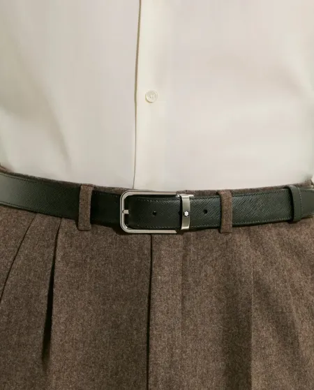 Montblanc Sartorial Black Leather Belt with Rectangular Buckle 30 mm