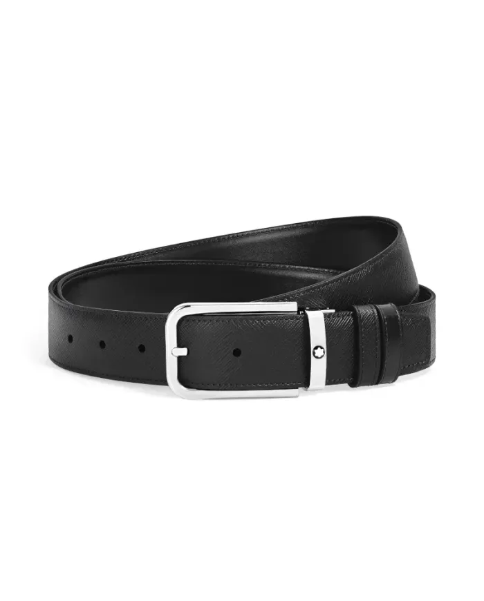 Montblanc Sartorial Black Leather Belt with Rectangular Buckle 35 mm