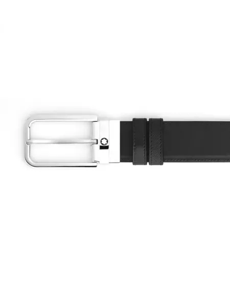 Cintura Montblanc Sartorial in Pelle Nera con Fibbia Rettangolare 35 mm
