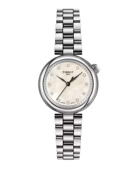 Tissot Desir 28mm Watch with Mother-of-Pearl and Diamond Dial and Steel Strap