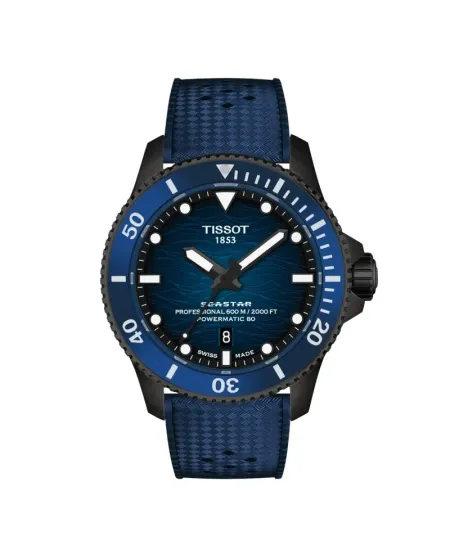 Orologio Tissot Seastar 2000 44mm Pvd Nero con Quadrante Blu Sfumato e Cinturino in Caucciù