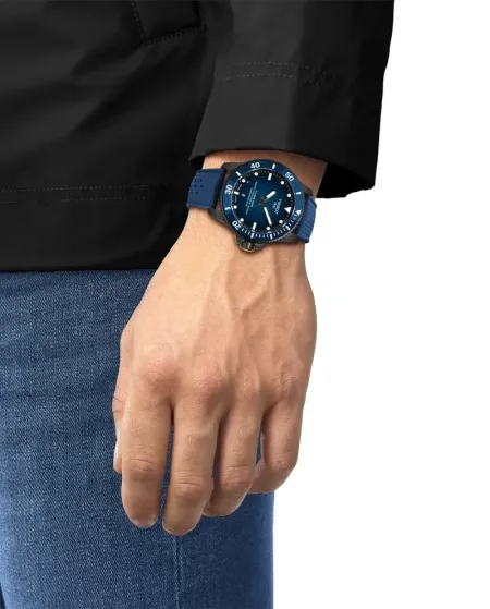 Orologio Tissot Seastar 2000 44mm Pvd Nero con Quadrante Blu Sfumato e Cinturino in Caucciù